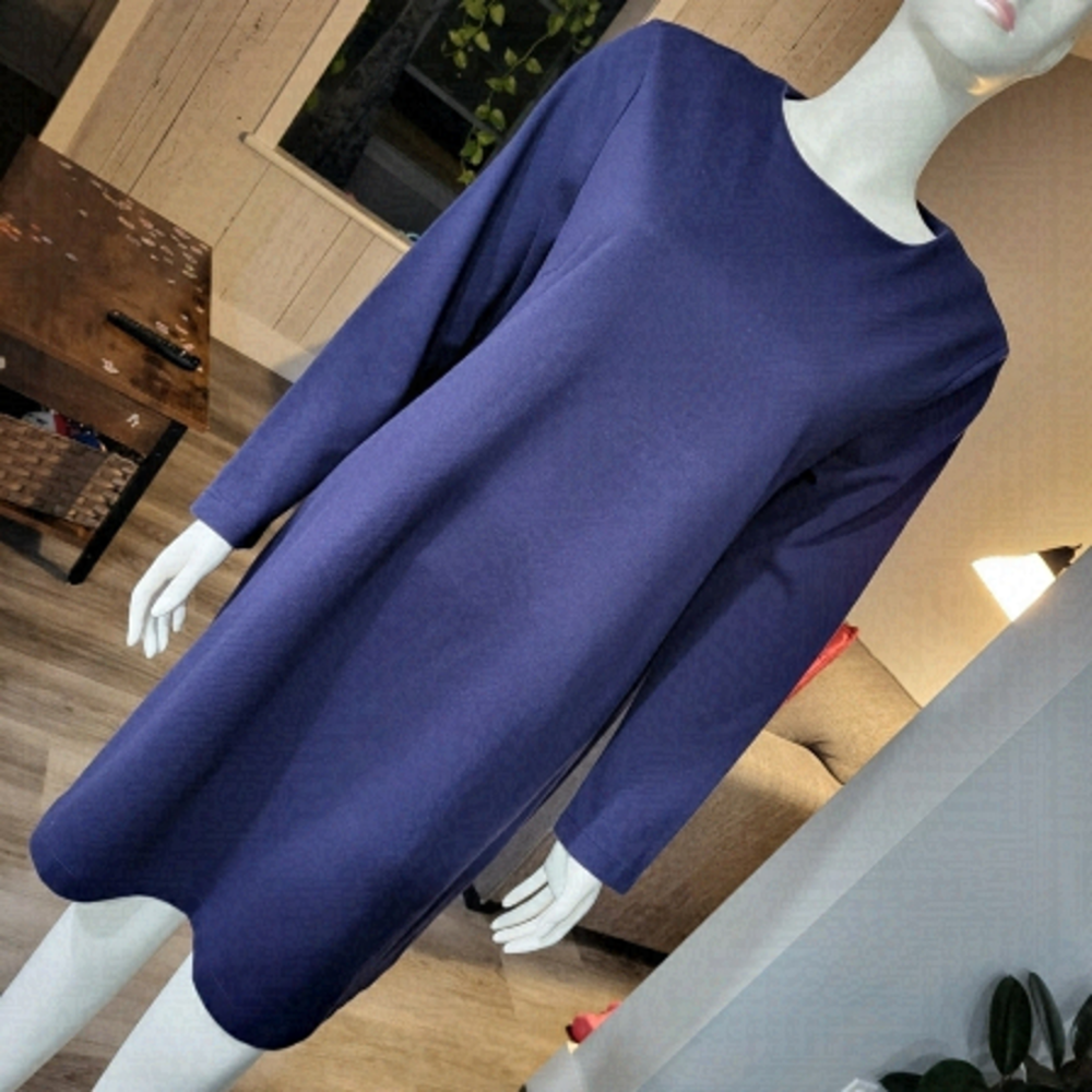 GU - Navy blue tweedy MOD SWING DRESS 90s long sleeves